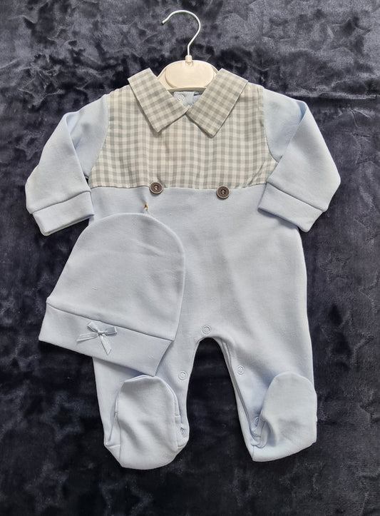 2 piece checked babygrow and hat set