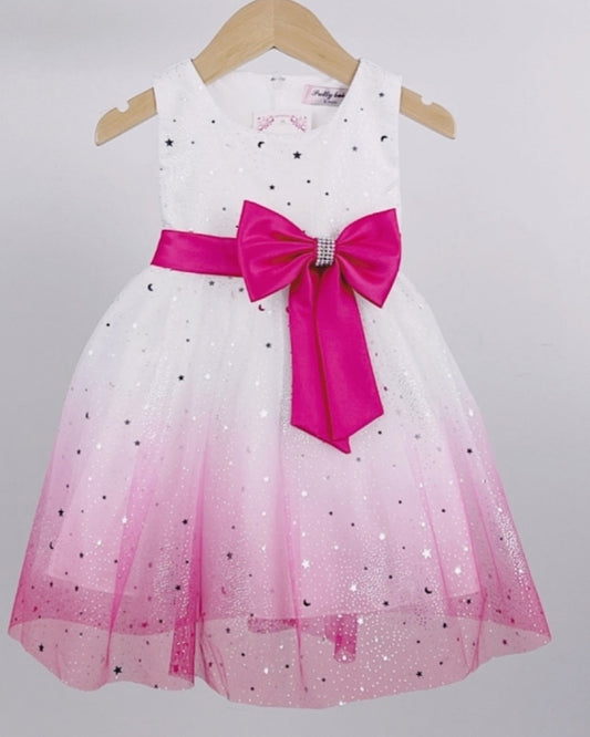 Ivory and cerise pink big bow party dress