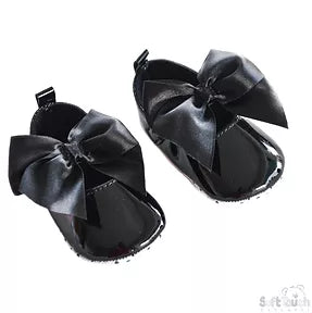 Black soft sole velcro bow shoes