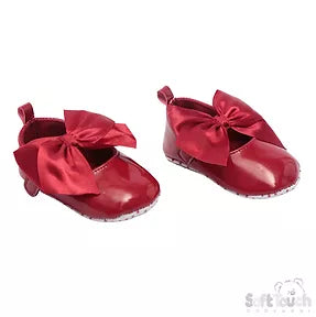 Burgendy soft sole velcro bow shoes