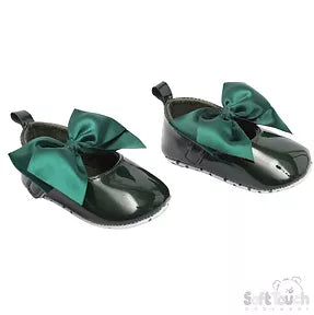 Green soft sole velcro bow shoes