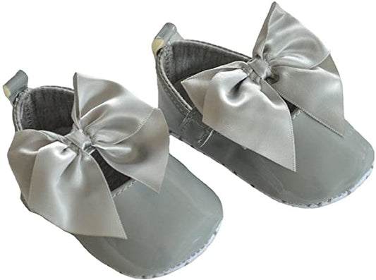 grey soft sole velcro bow shoes