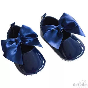 navy soft sole velcro bow shoes