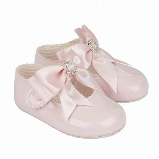 girls pink soft sole large bow baypod shoes