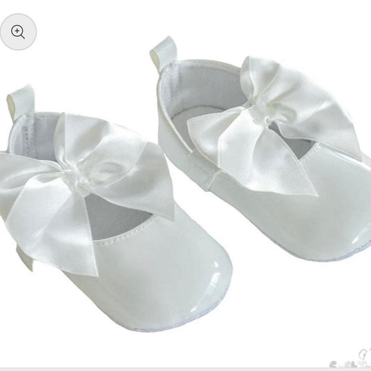 white soft sole velcro bow shoes