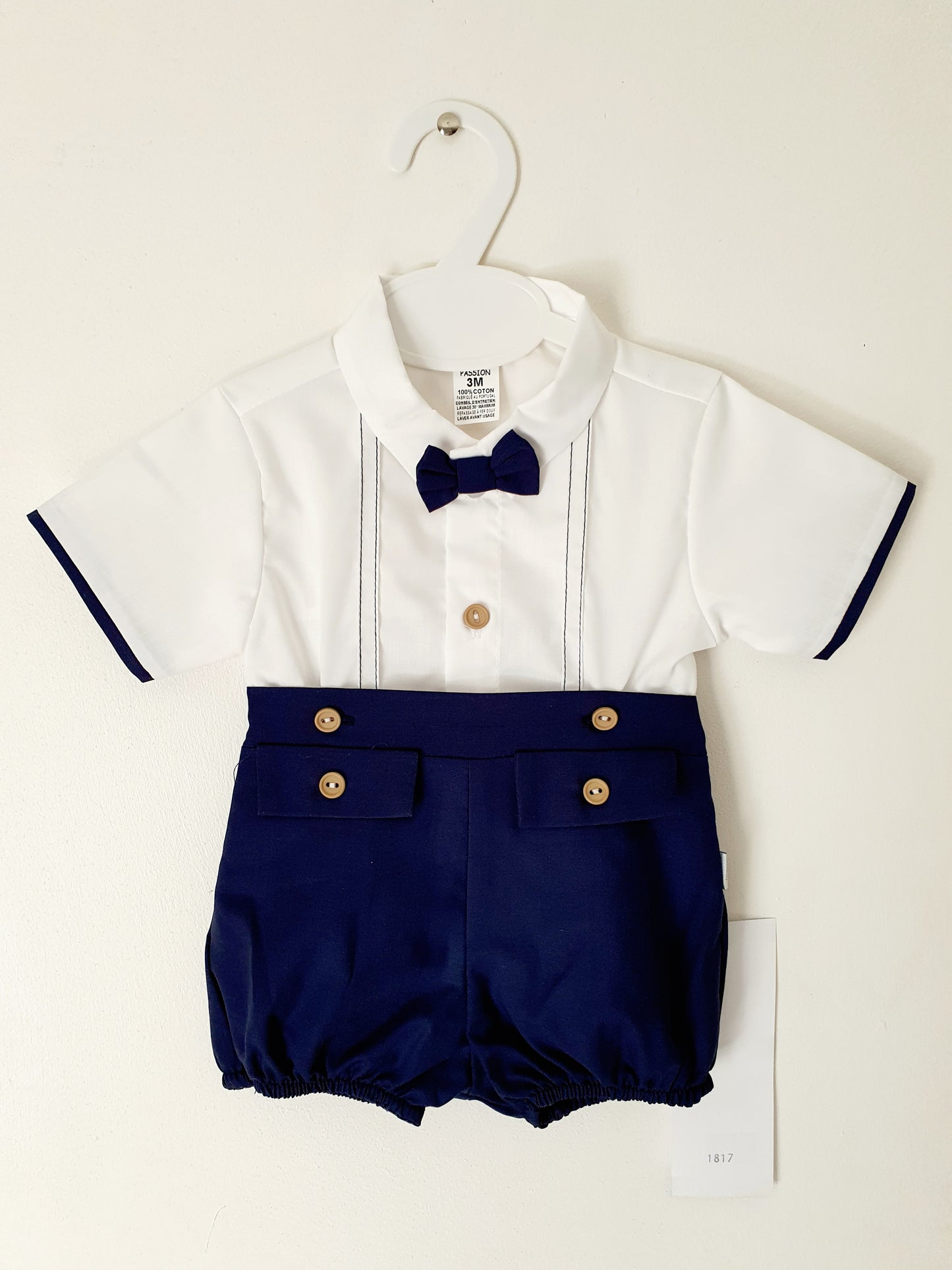 Navy and white short and shirt combo