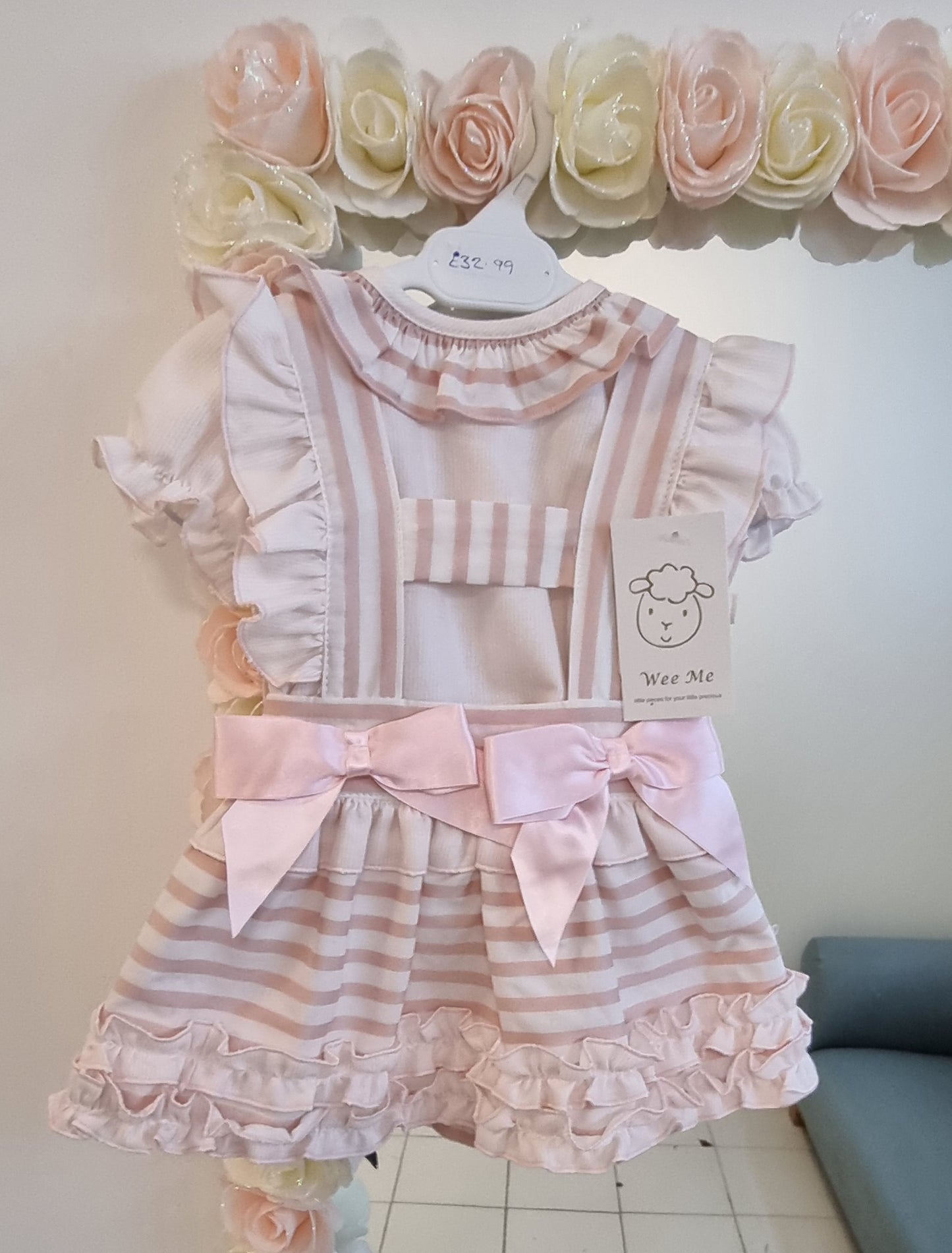 Pink stripe pinafore dress with top