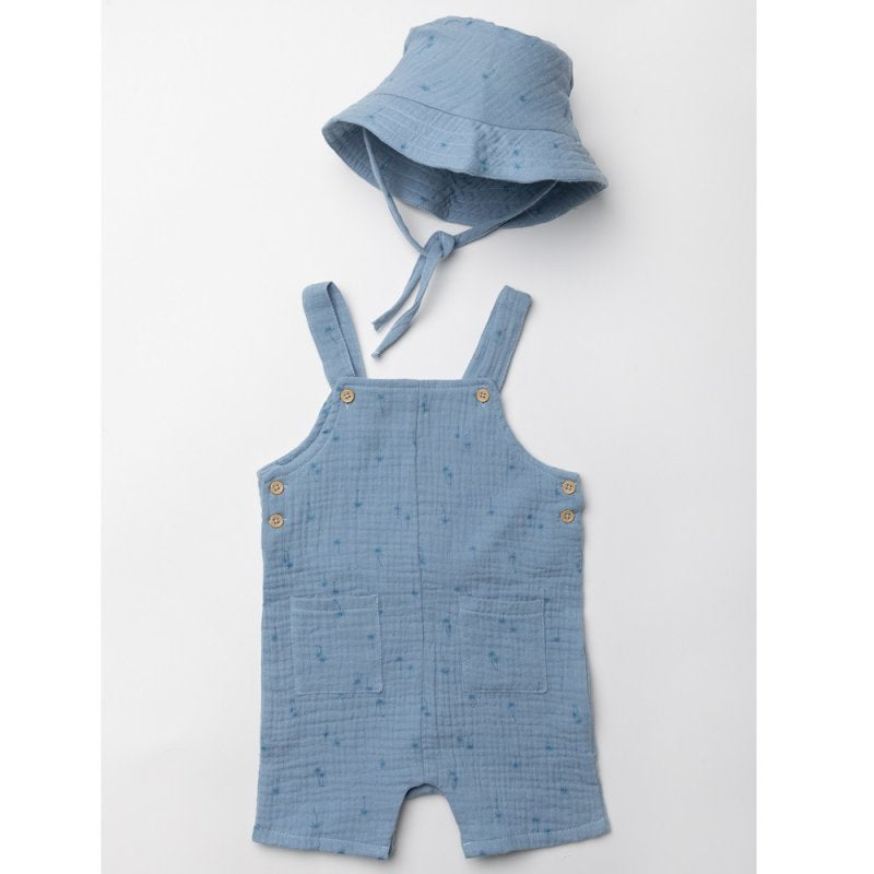 Boys dungaree shorts and matching hat