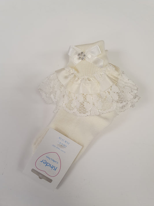 Girls extra frilly ivory socks