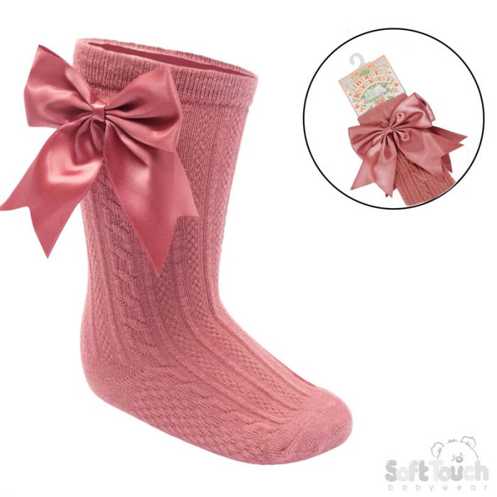 Knee high big bow socks Darker pink