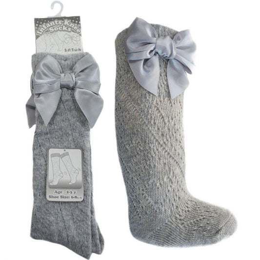 Knee high big bow socks grey