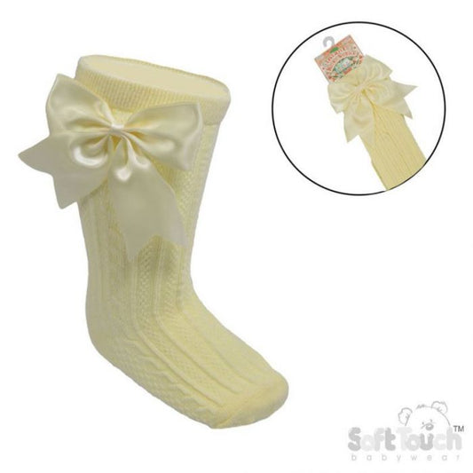 Knee high big bow socks lemon