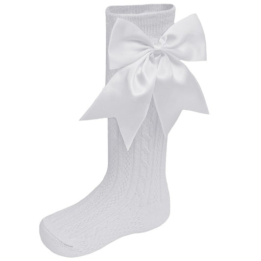 Knee high big bow socks white