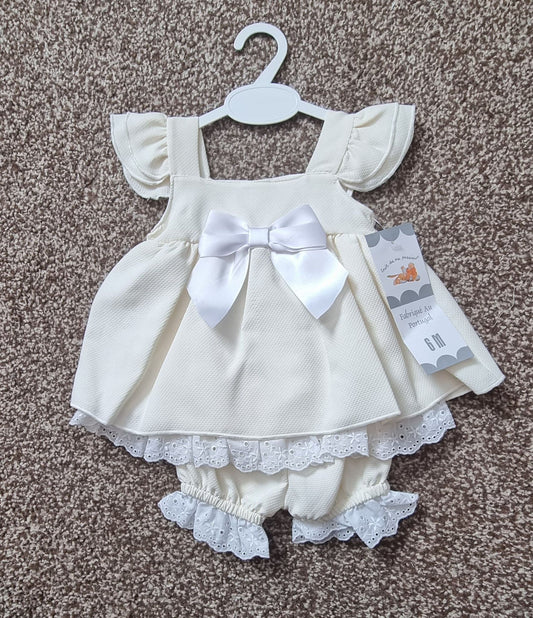 Pale lemon 2 piece frilly shorts and top