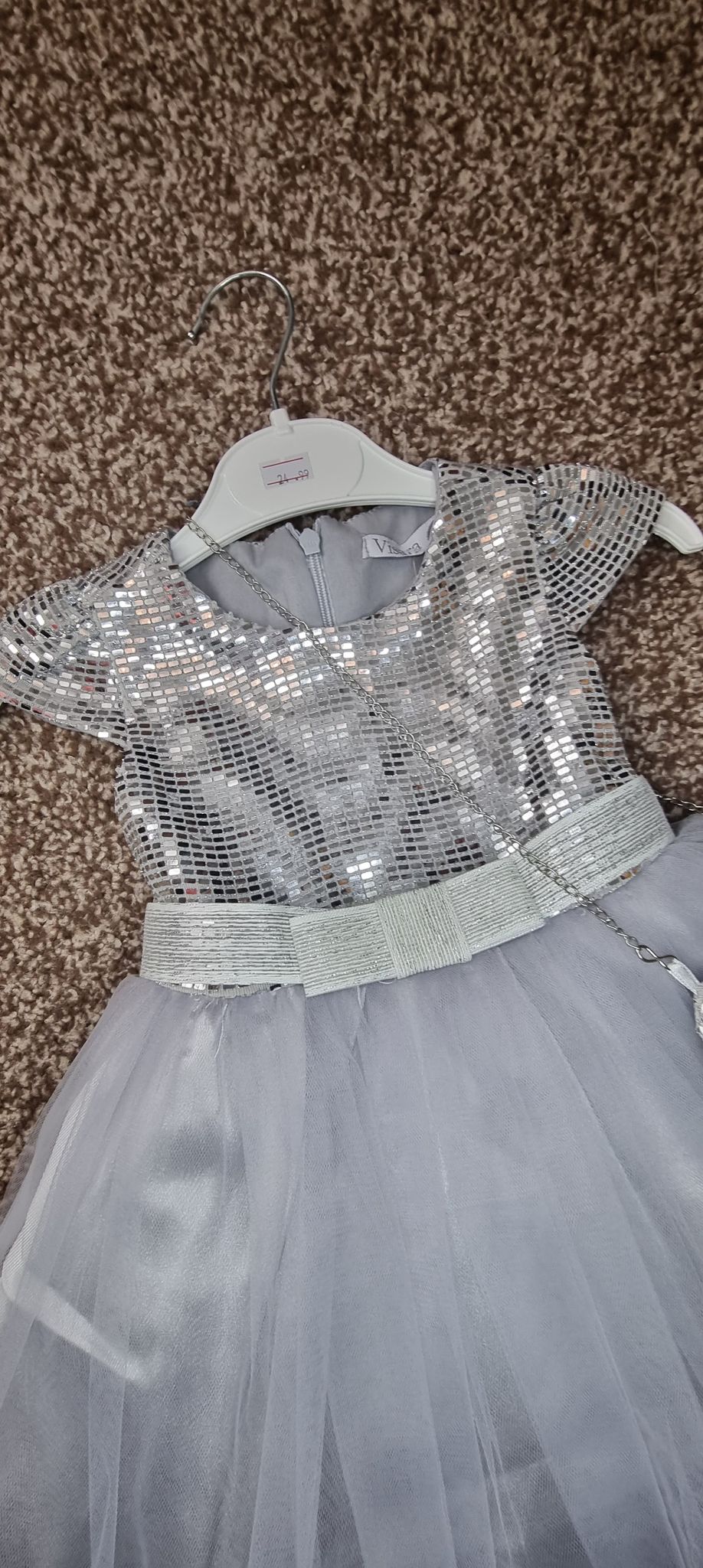 sparkly silver party dress with bag