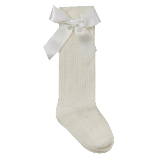 knee high cream bow socks cream