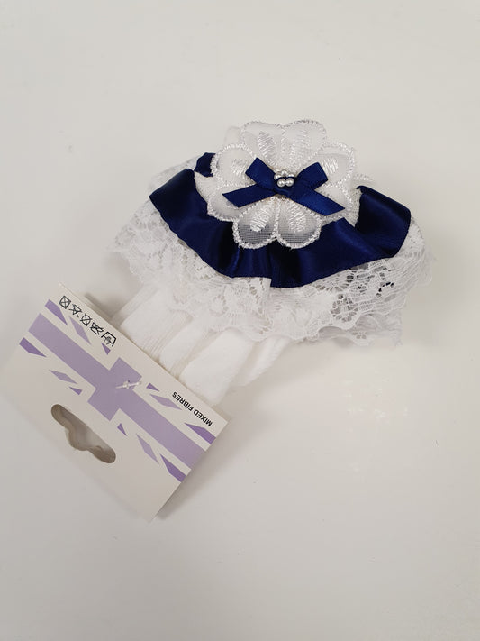 Girls white/navy extra frilly socks