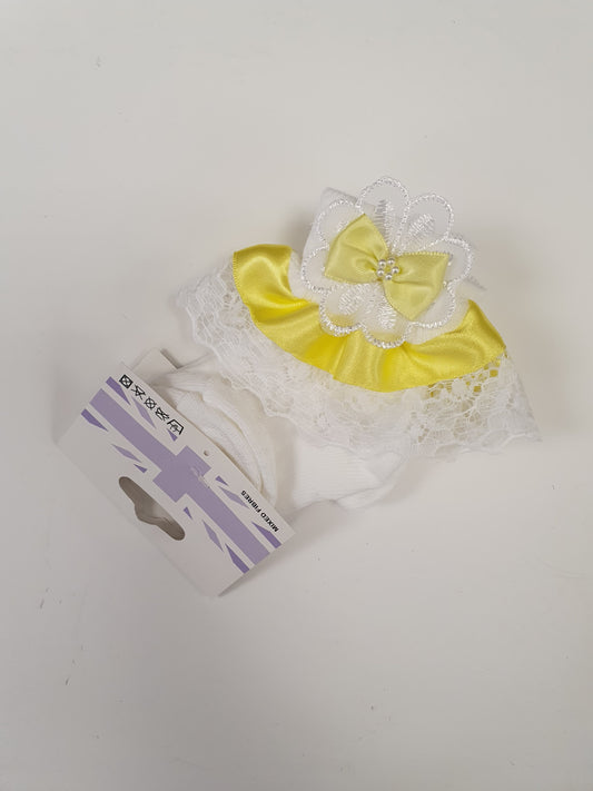 Girls white/yellow frilly socks